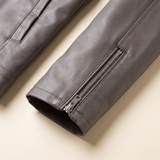 Men's Slim Faux Leather Racer Jacket, Taupe, zip cuff detail