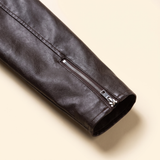 Men's Slim Faux Leather Racer Jacket, Dark Brown, zip cuff detail