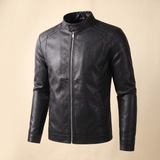 Men's Slim Faux Leather Racer Jacket, Black, isolated front