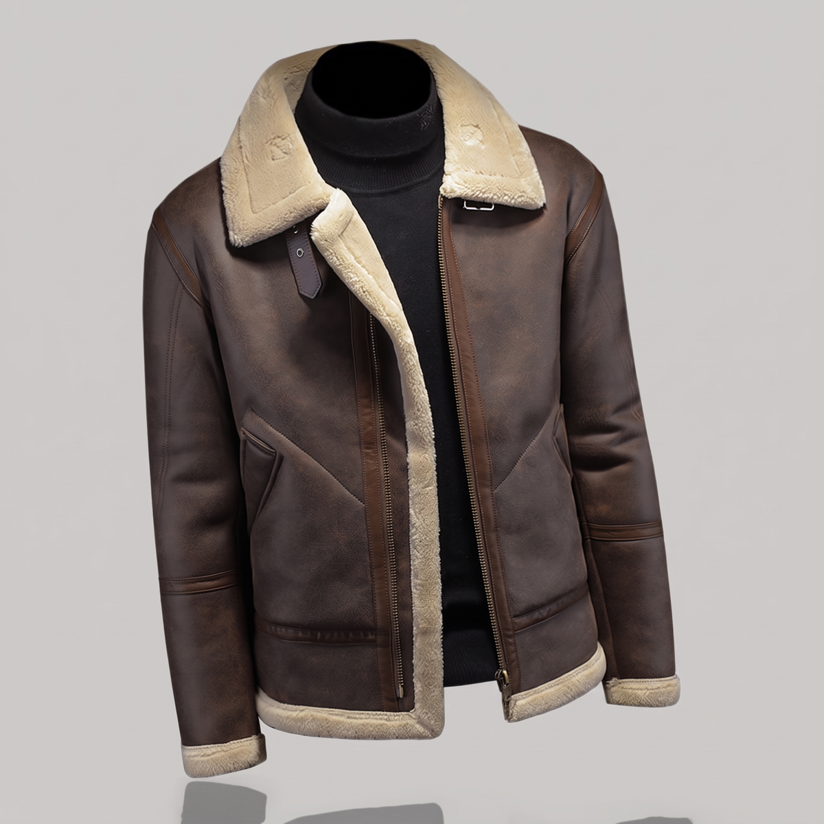 Men's Brown Aviator Jacket with Contrast Trim — Brown