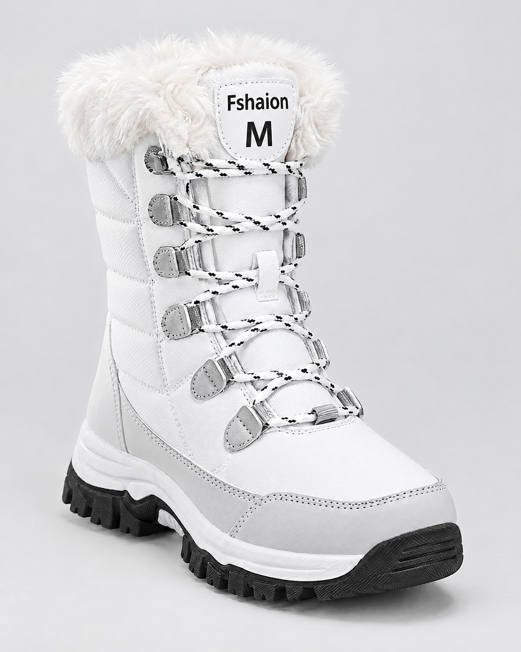 9018 white — womens fleece lined lace up winter boots — hero [WB 8]