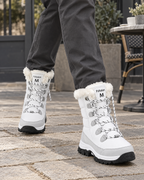 9018 white — womens fleece lined lace up winter boots — studio back [WB 14]