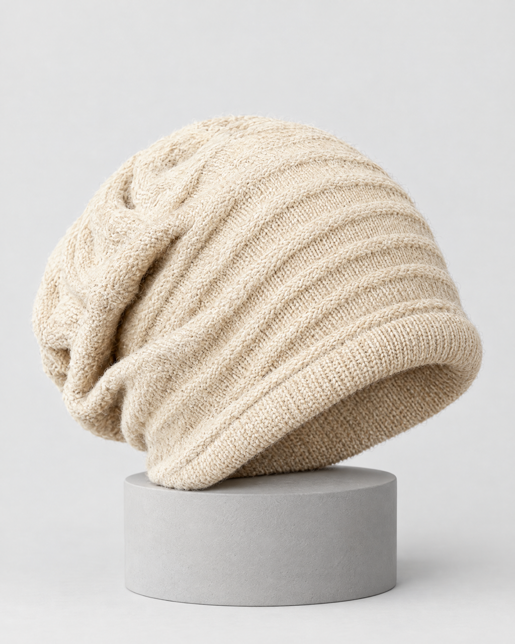 Apricot — cashmere slouchy beanie — front view [WB 16]