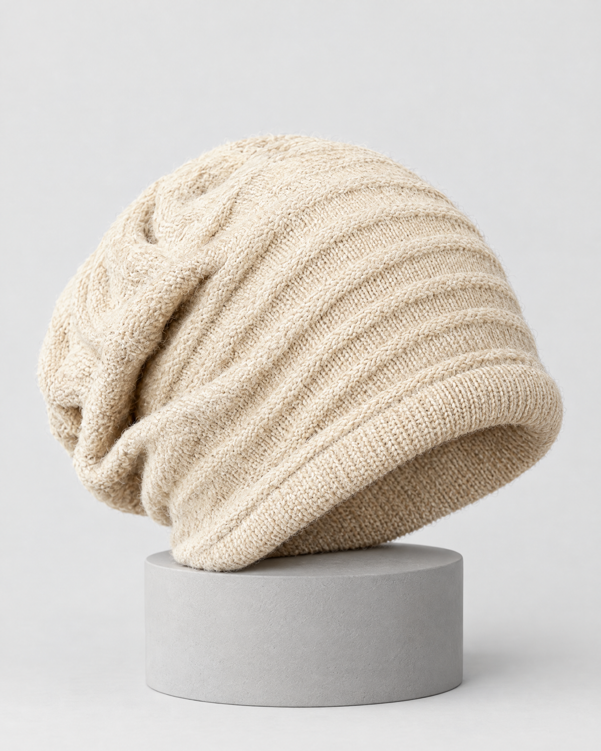 Apricot — cashmere slouchy beanie — front view [WB 16]