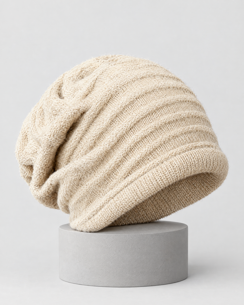 Apricot — cashmere slouchy beanie — front view [WB 16]
