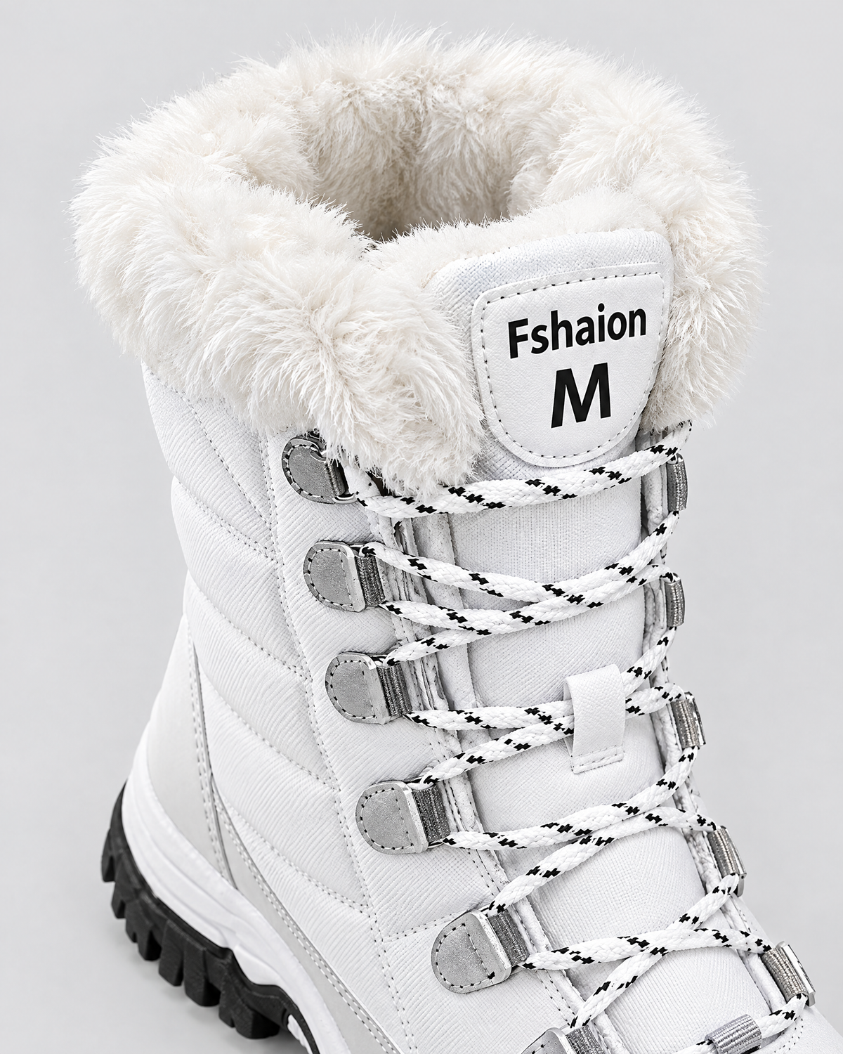9018 white — womens fleece lined lace up winter boots — detail [WB 11]