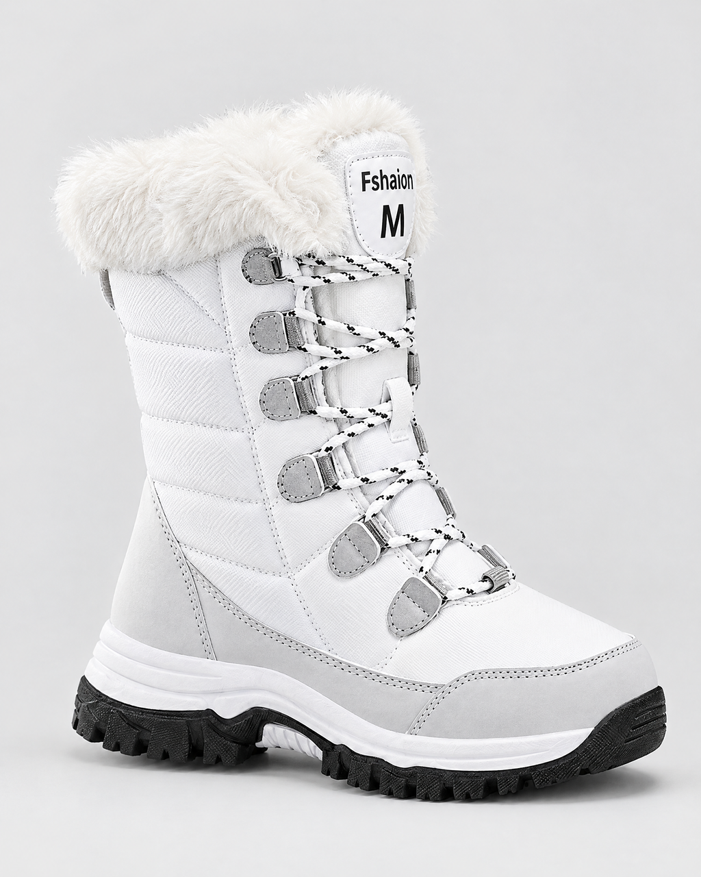 9018 white — womens fleece lined lace up winter boots — front view [WB 9]