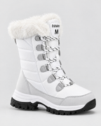 9018 white — womens fleece lined lace up winter boots — front view [WB 9]