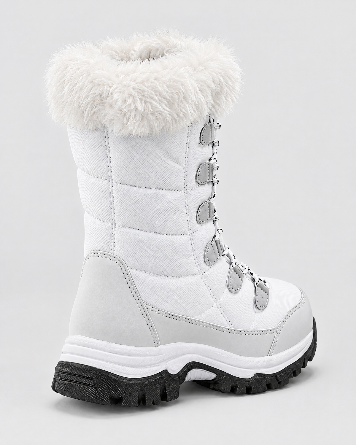 9018 white — womens fleece lined lace up winter boots — back view [WB 10]