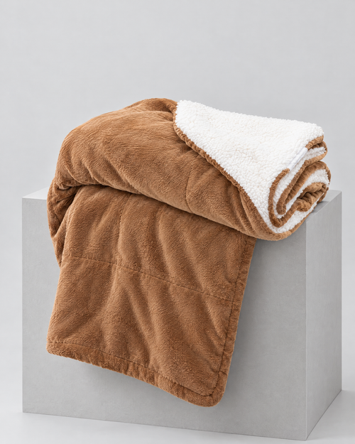 Camel — double layer sherpa throw blanket — front view [WB 22]