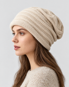 Apricot — cashmere slouchy beanie — detail [WB 19]