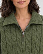 Green — womens cable knit quarter zip sweater — detail [WB 4]