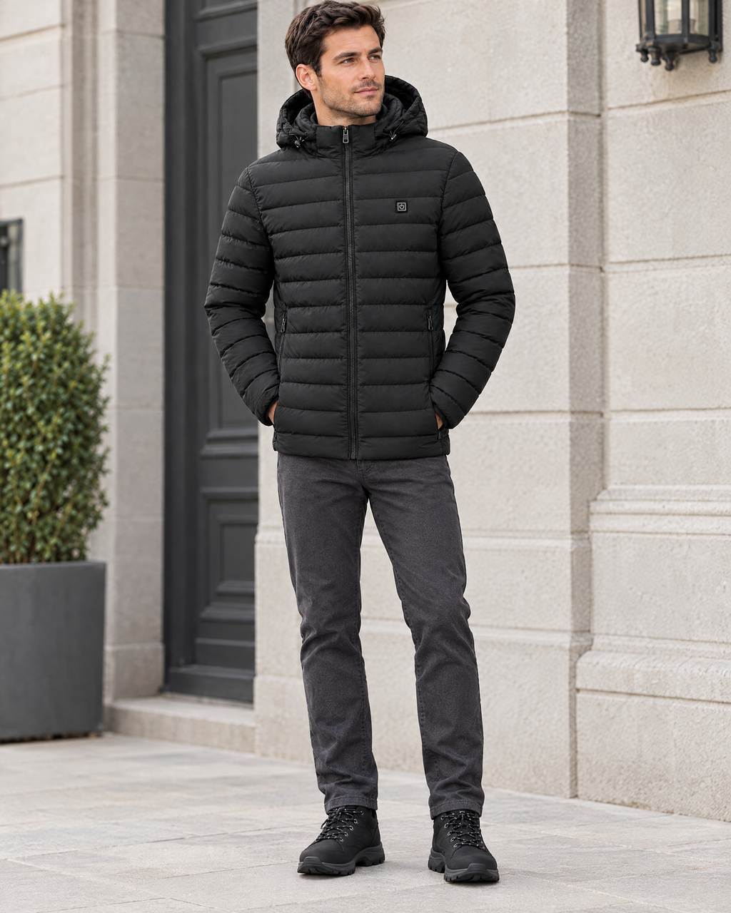 11 Heated Black — mens usb heated jacket — front view [WB 28]