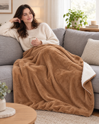 Camel — double layer sherpa throw blanket — detail [WB 25]