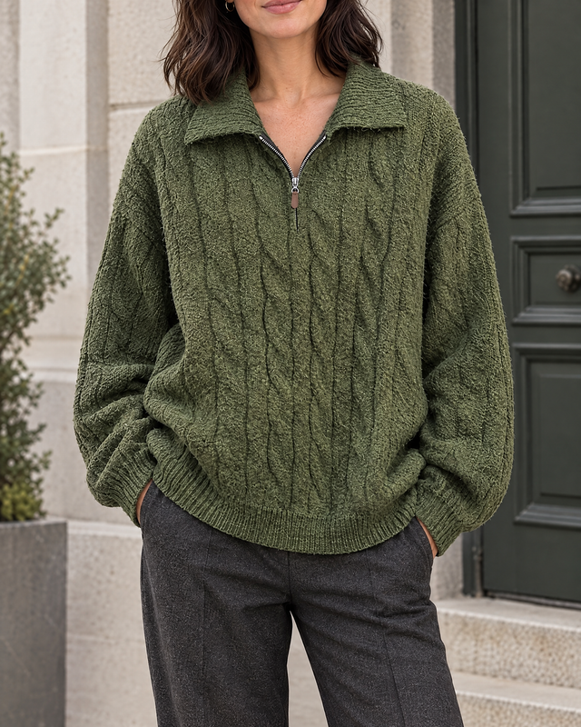 Women's Cable-Knit Quarter-Zip Sweater