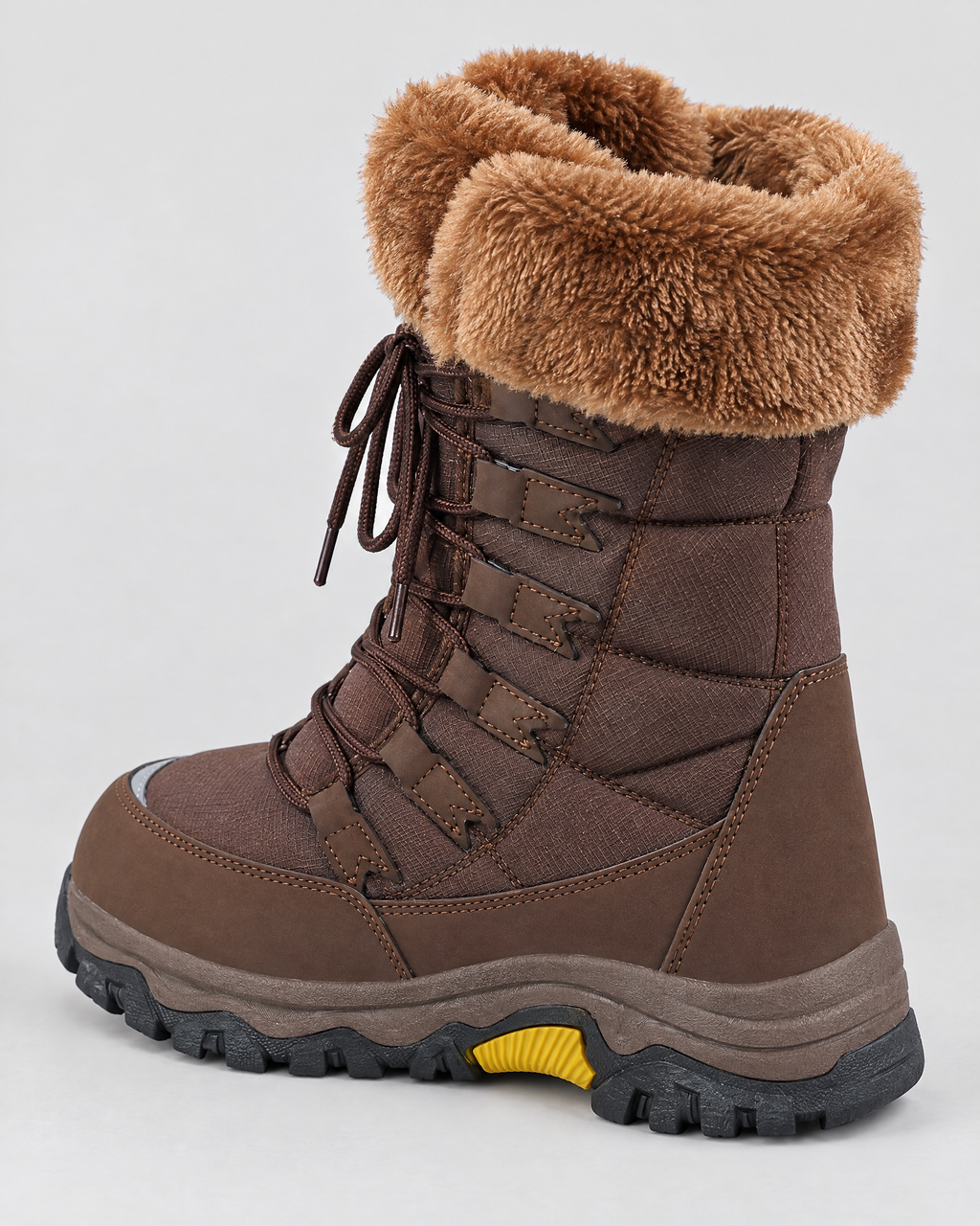 Women's Fleece-Lined Lace-Up Winter Boots — 9018 brown — rear [WB gallery 3/3]