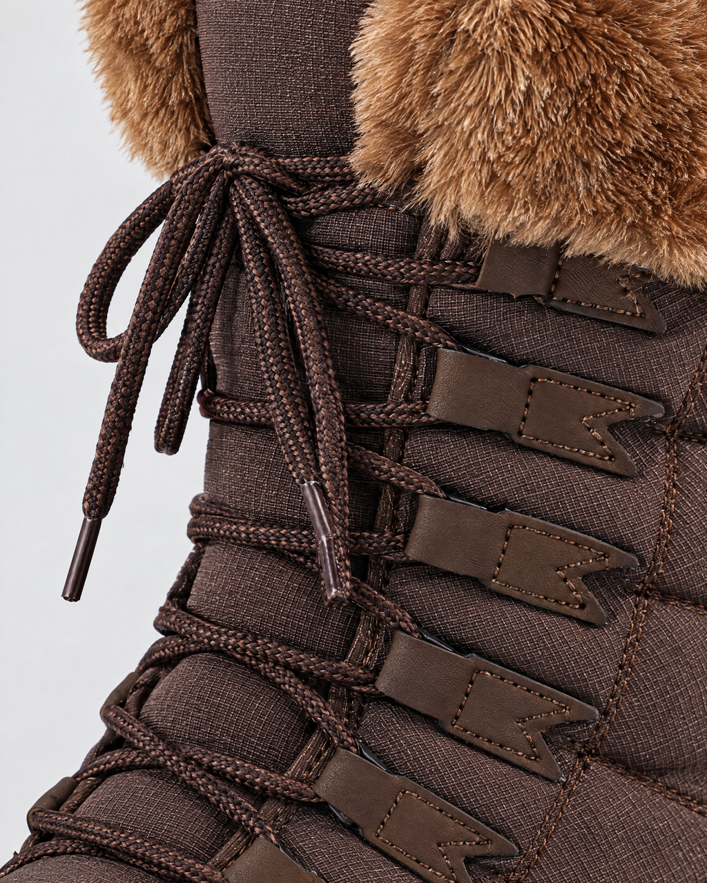 Women's Fleece-Lined Lace-Up Winter Boots — 9018 brown — material [WB gallery 3/5]