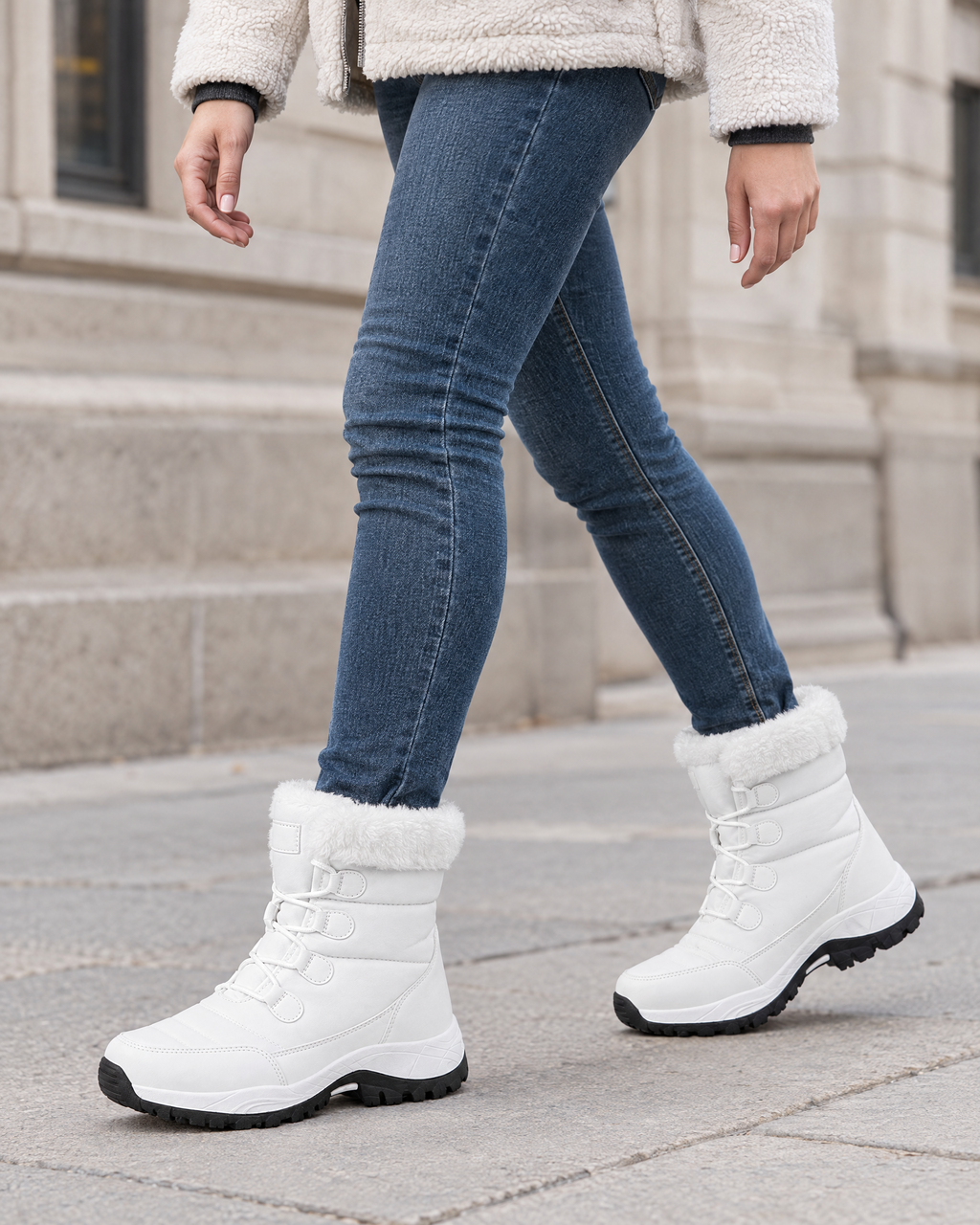 Women's Fleece-Lined Lace-Up Winter Boots — S915 white — lifestyle [WB gallery 4/7]