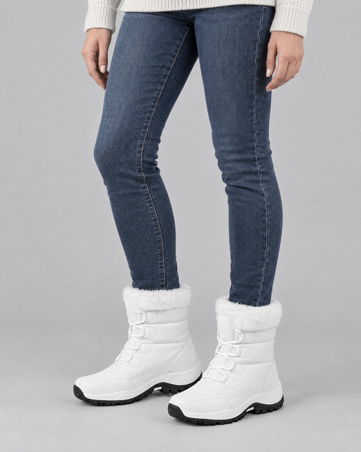 Women's Fleece-Lined Lace-Up Winter Boots — S915 white — worn studio [WB gallery 4/6]