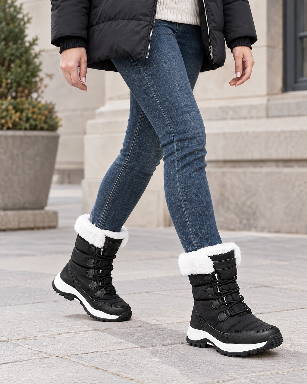 Women's Fleece-Lined Lace-Up Winter Boots — S915 black — lifestyle [WB gallery 5/7]