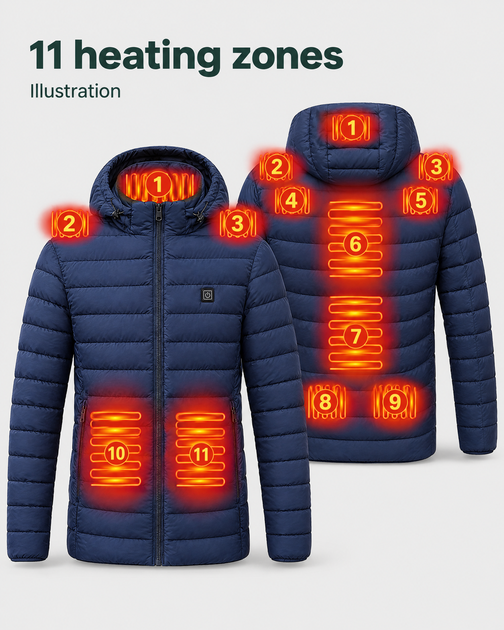 Men's USB Heated Jacket — 11 Heated Blue — heating guide [WB gallery 7/8]