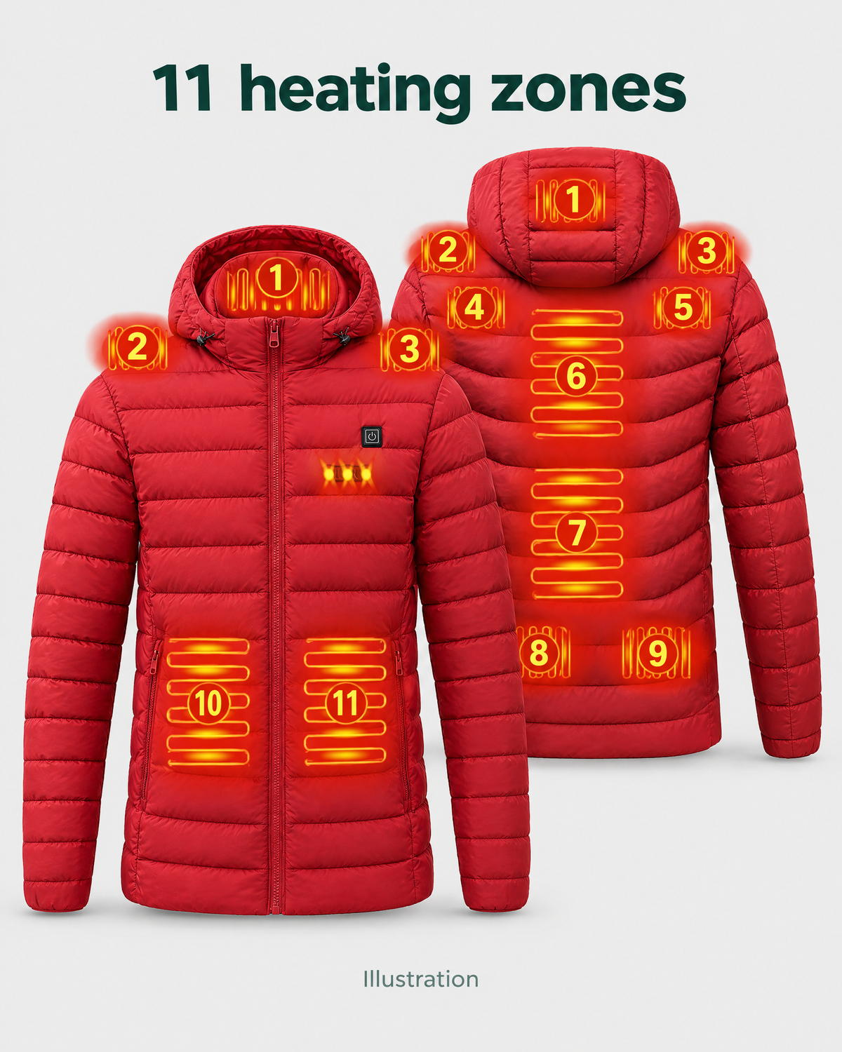 Men's USB Heated Jacket — 11 Heated Red — heating guide [WB gallery 8/8]