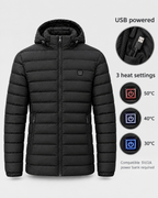 Men's USB Heated Jacket — 2 Areas Heated Black — power guide [WB gallery 9/9]