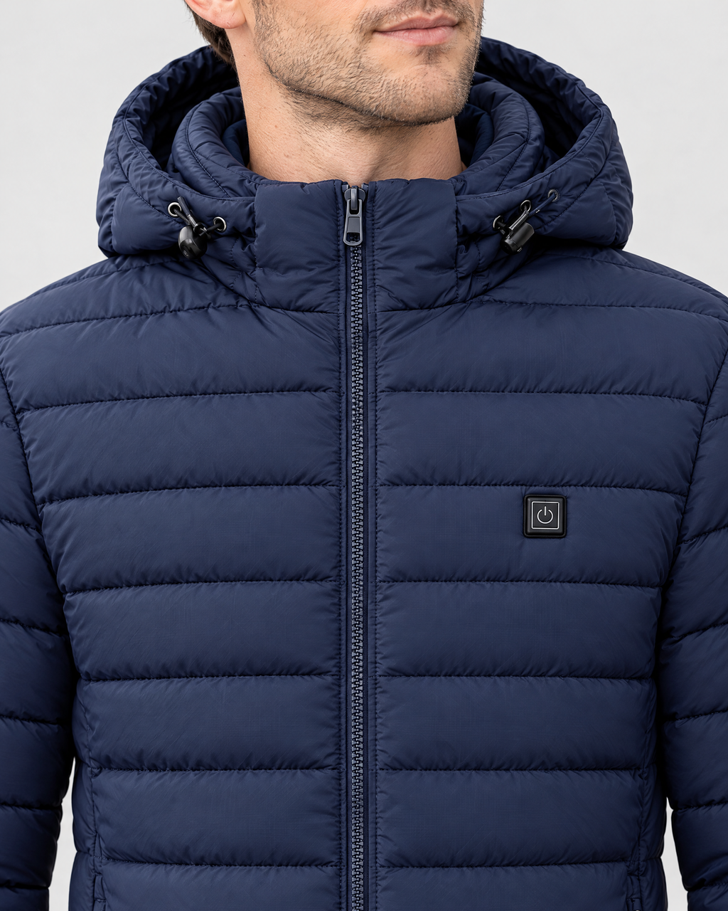 Men's USB Heated Jacket — 2 Areas Heated Blue — collar detail [WB gallery 10/4]