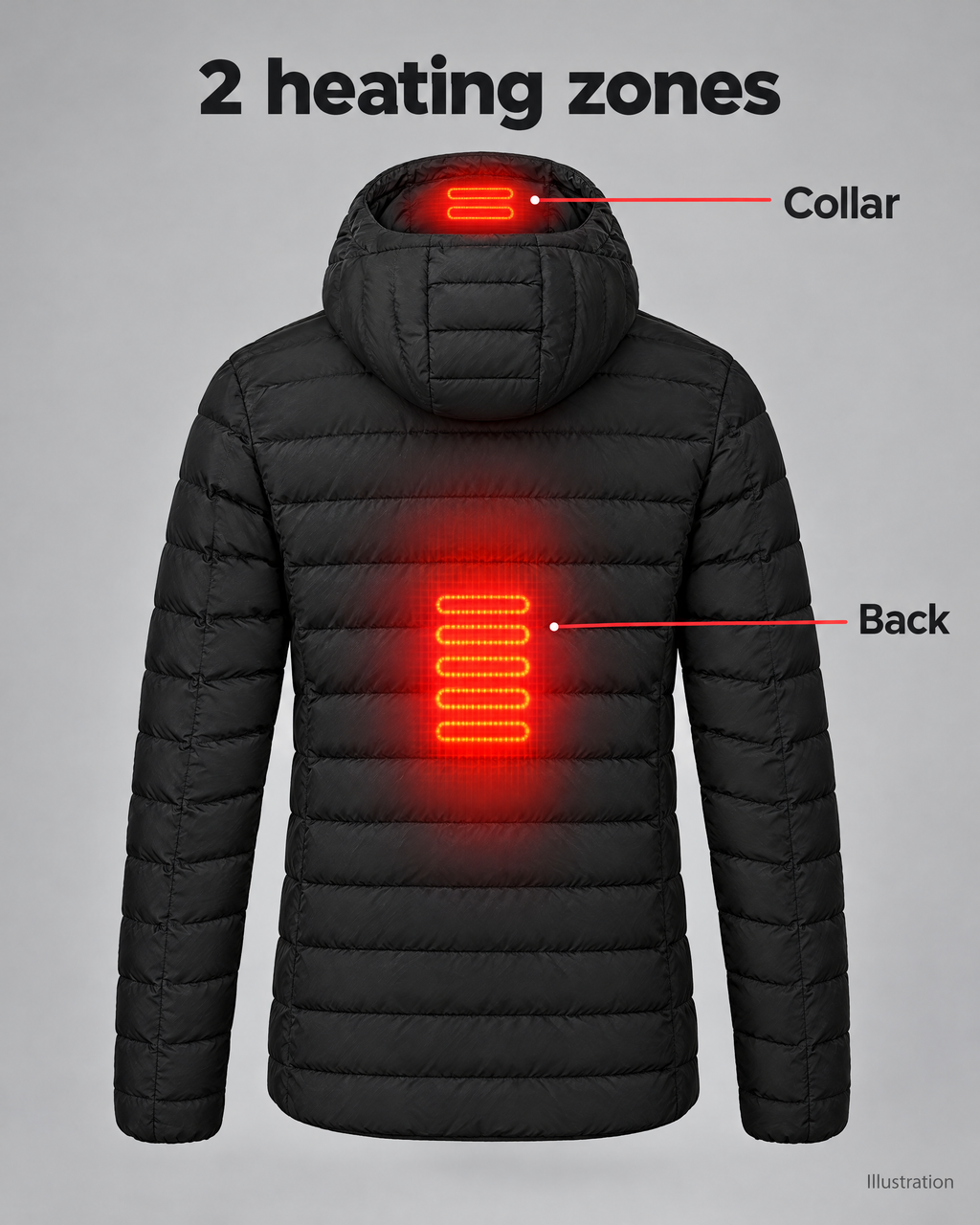 Men's USB Heated Jacket — 2 Areas Heated Black — heating guide [WB gallery 9/8]