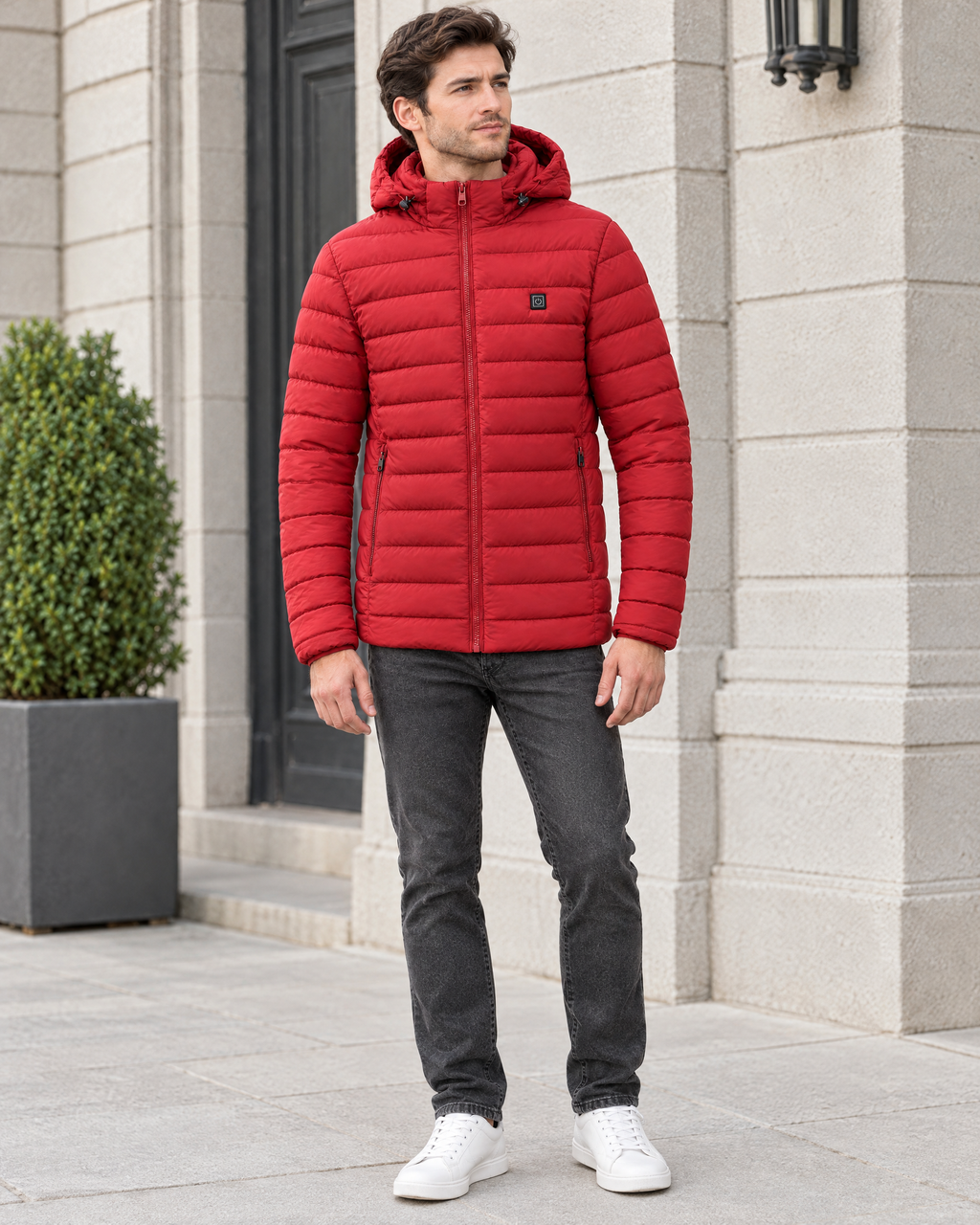 Men's USB Heated Jacket — 2 Areas Heated Red — full front [WB gallery 11/2]