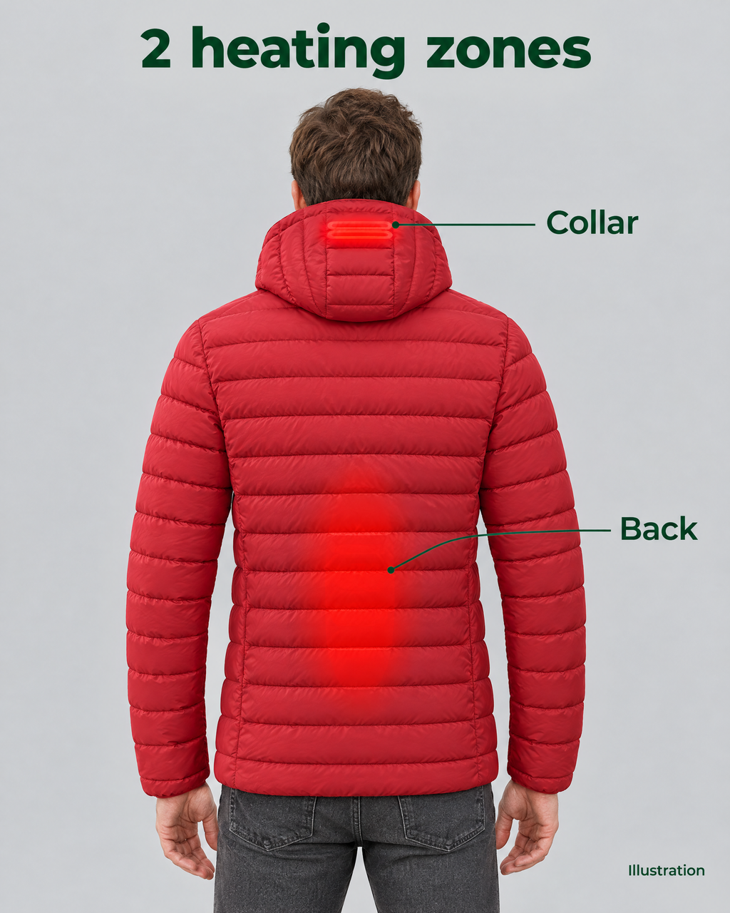 Men's USB Heated Jacket — 2 Areas Heated Red — heating guide [WB gallery 11/8]