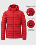 Men's USB Heated Jacket — 2 Areas Heated Red — power guide [WB gallery 11/9]