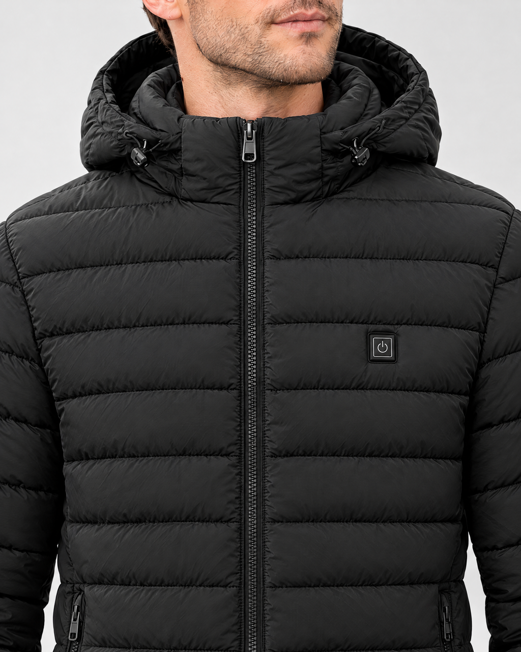 Men's USB Heated Jacket — 8 Areas Heated Black — collar detail [WB gallery 12/4]