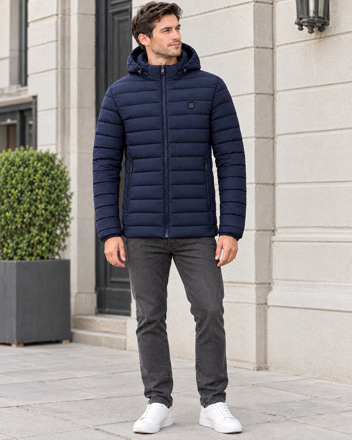 Men's USB Heated Jacket — 8 Areas Heated Blue — full front [WB gallery 13/2]