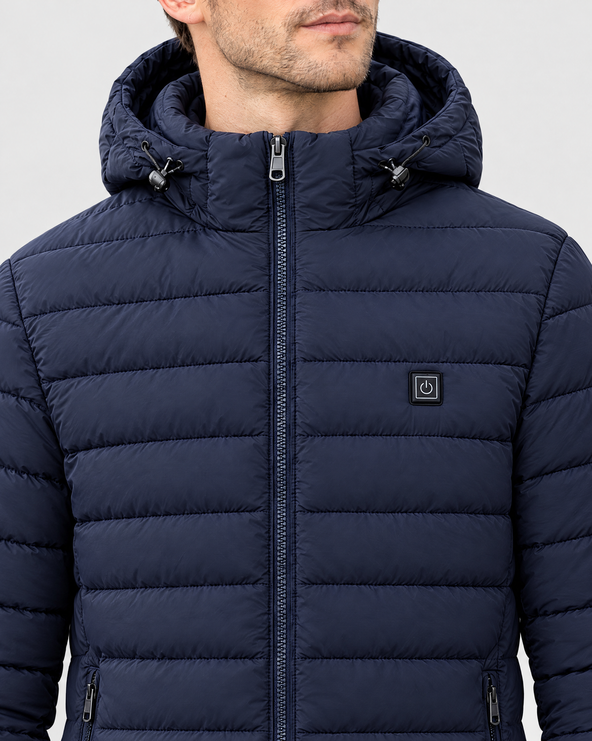 Men's USB Heated Jacket — 8 Areas Heated Blue — collar detail [WB gallery 13/4]