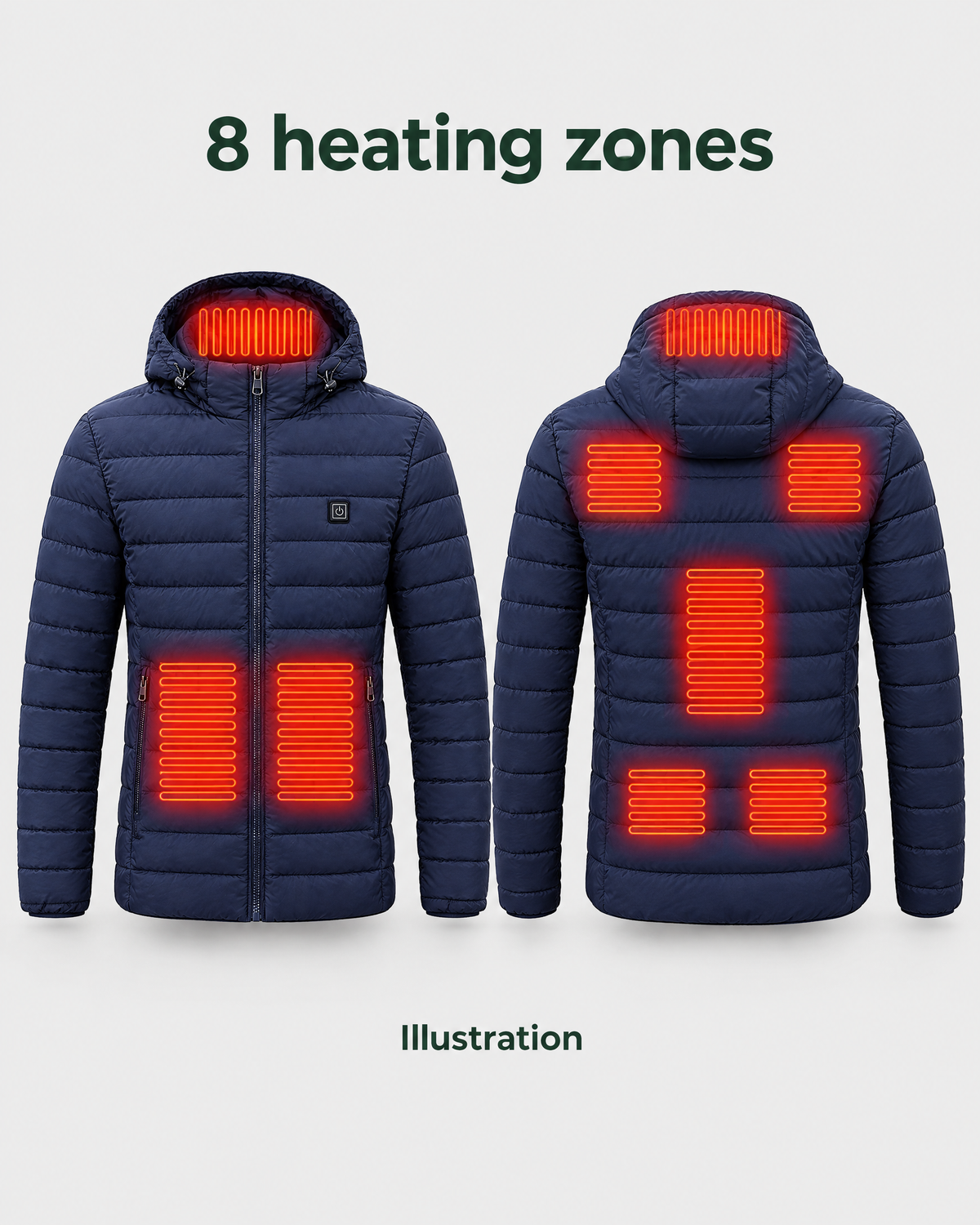 Men's USB Heated Jacket — 8 Areas Heated Blue — heating guide [WB gallery 13/8]
