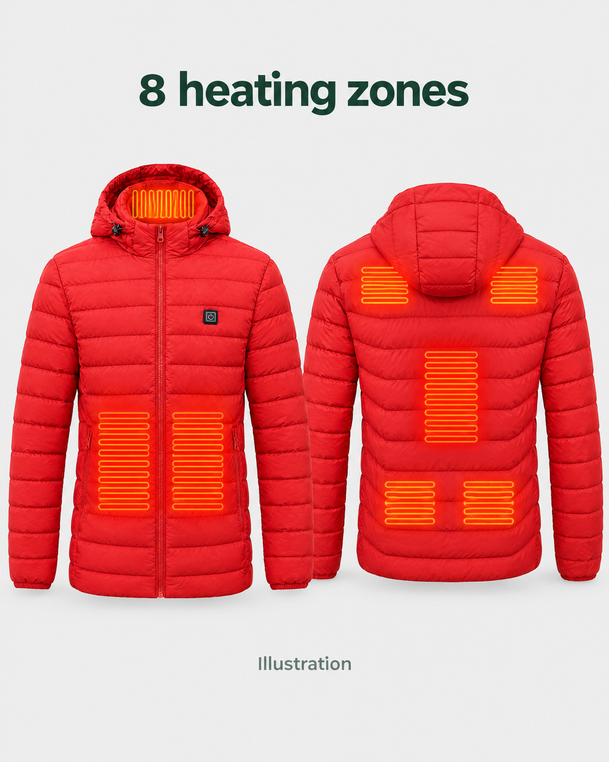 Men's USB Heated Jacket — 8 Areas Heated Red — heating guide [WB gallery 14/8]
