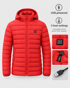 Men's USB Heated Jacket — 8 Areas Heated Red — power guide [WB gallery 14/9]