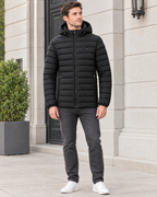 Men's USB Heated Jacket — 9 Areas Heated Black — full front [WB gallery 15/2]