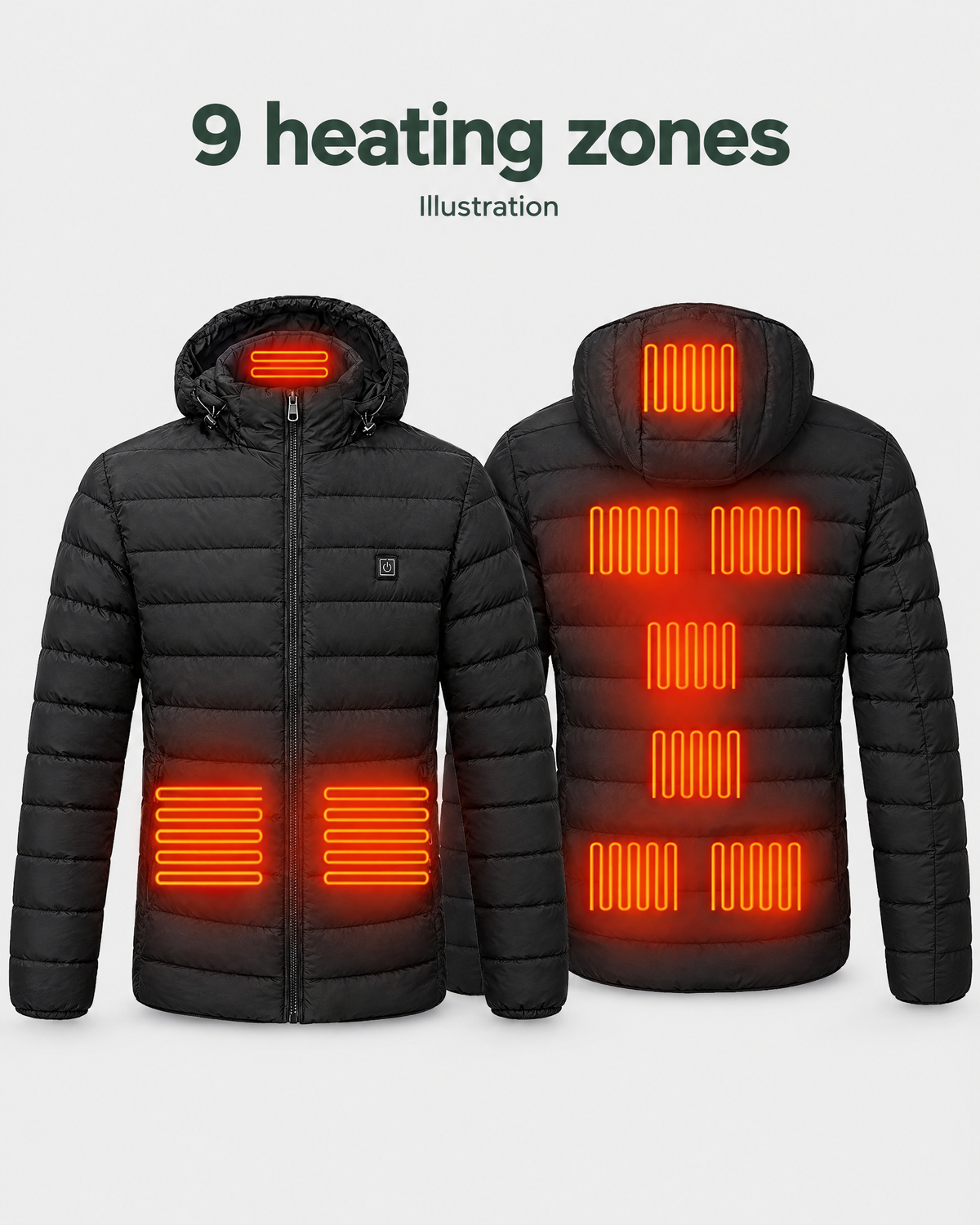 Men's USB Heated Jacket — 9 Areas Heated Black — heating guide [WB gallery 15/8]