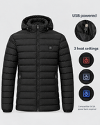 Men's USB Heated Jacket — 9 Areas Heated Black — power guide [WB gallery 15/9]