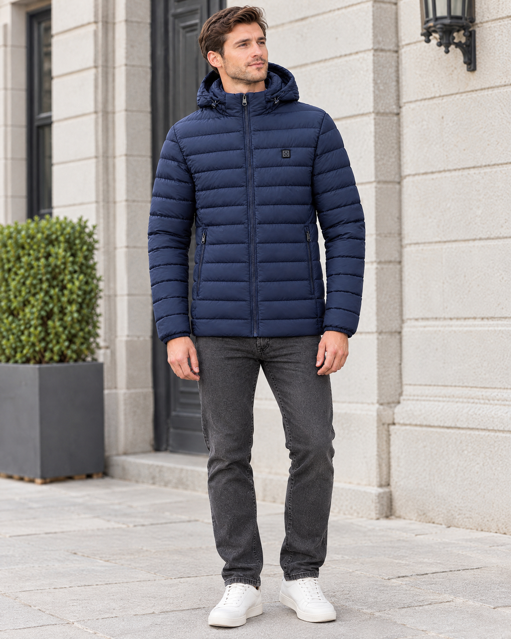 Men's USB Heated Jacket — 9 Areas Heated Blue — full front [WB gallery 16/2]