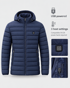 Men's USB Heated Jacket — 9 Areas Heated Blue — power guide [WB gallery 16/9]