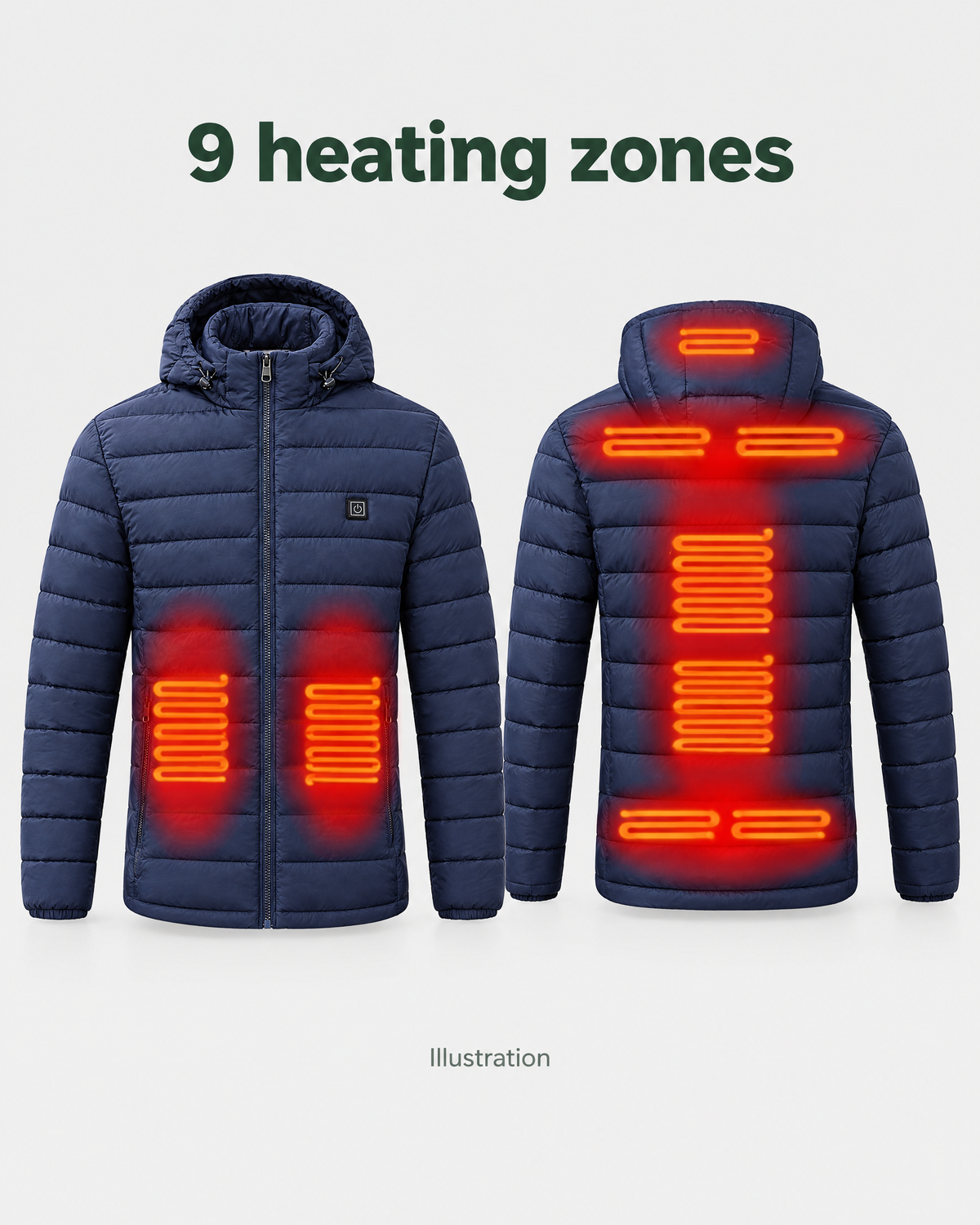 Men's USB Heated Jacket — 9 Areas Heated Blue — heating guide [WB gallery 16/8]