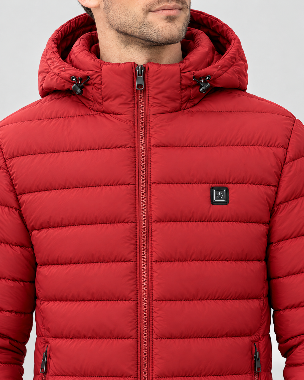Men's USB Heated Jacket — 9 Areas Heated Red — collar detail [WB gallery 17/4]