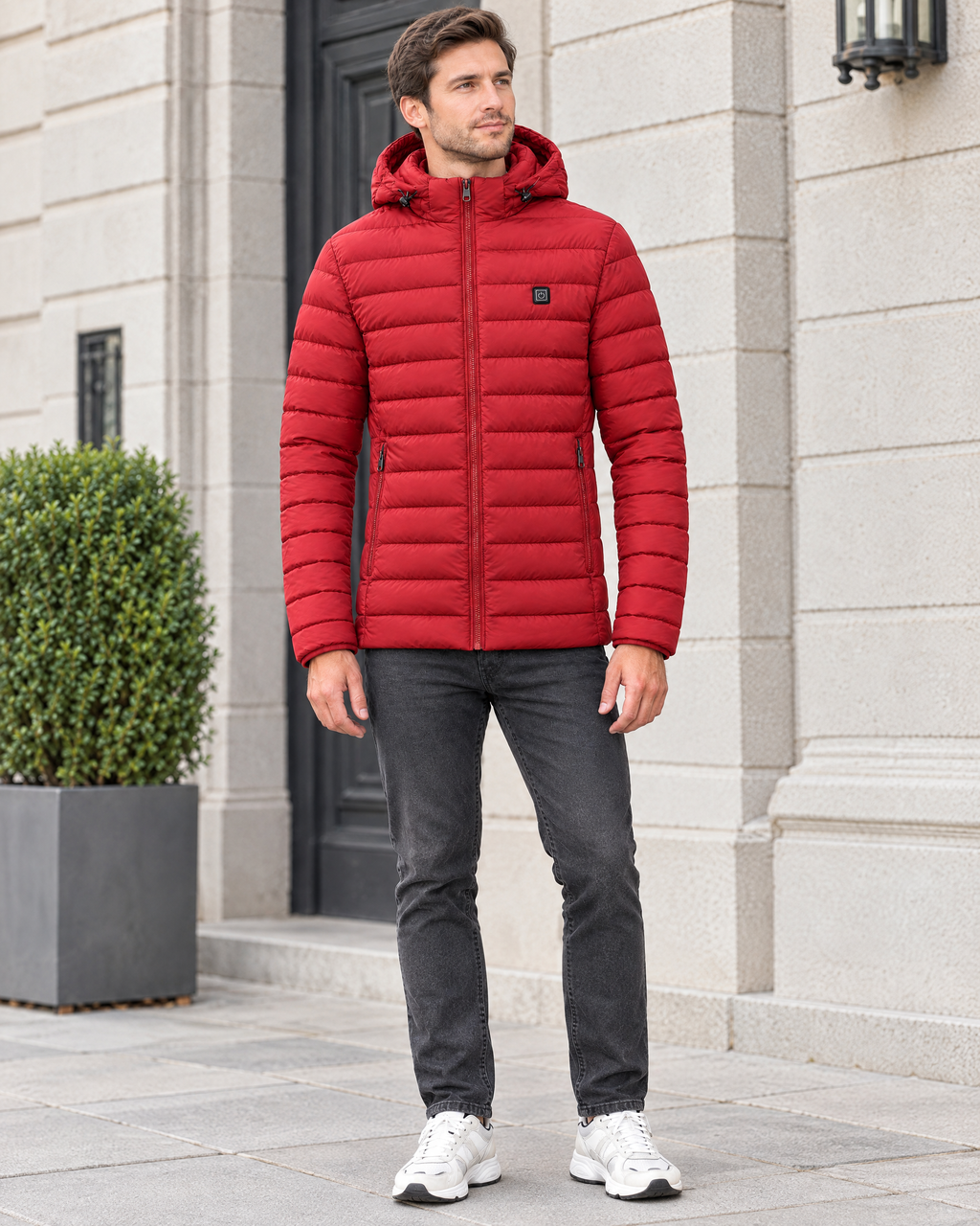 Men's USB Heated Jacket — 9 Areas Heated Red — full front [WB gallery 17/2]