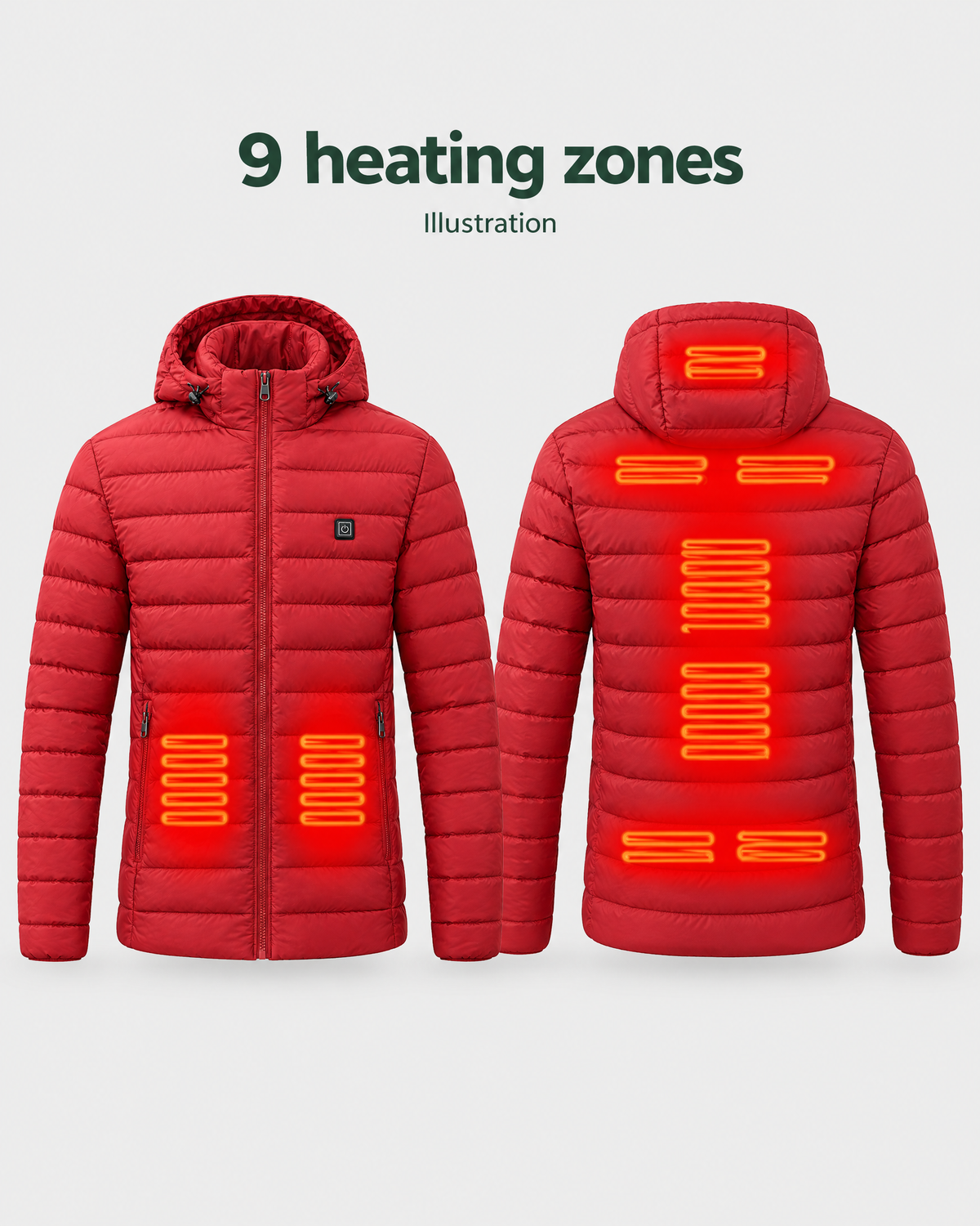 Men's USB Heated Jacket — 9 Areas Heated Red — heating guide [WB gallery 17/8]