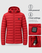 Men's USB Heated Jacket — 9 Areas Heated Red — power guide [WB gallery 17/9]