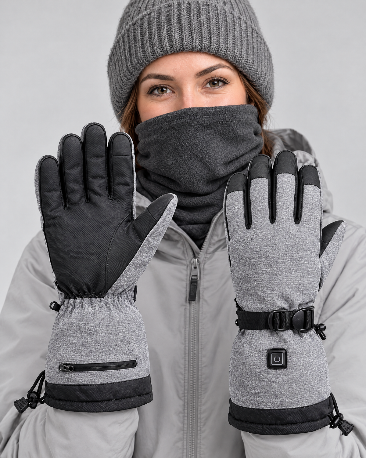 Electric Heated Winter Gloves — Y006 Gray Gloves Pair — fit detail [WB gallery 18/5]