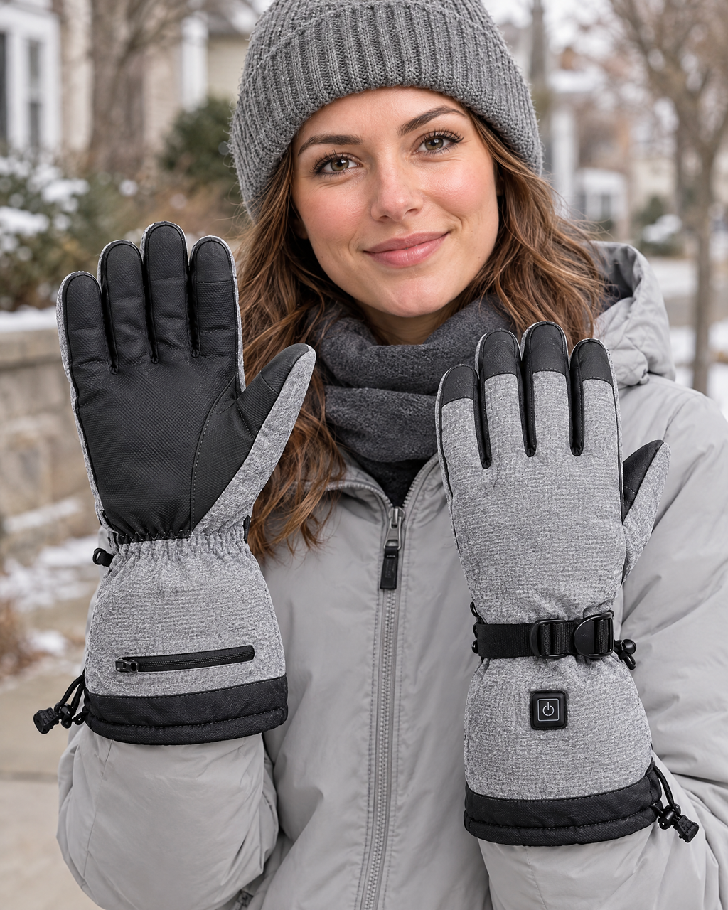 Electric Heated Winter Gloves — Y006 Gray Gloves Pair — lifestyle [WB gallery 18/6]